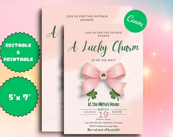 Lucky Charm Baby Shower Invitation: St Patricks Theme (Editable Template)