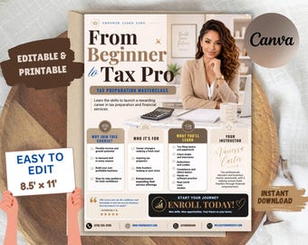 Tax Coaching Flyer, Masterclass Flyer, Tax Pro Course, Tax Season Class, Tax Workshop, DIY Tax Coach Flyer, Tax Marketing Editable Template