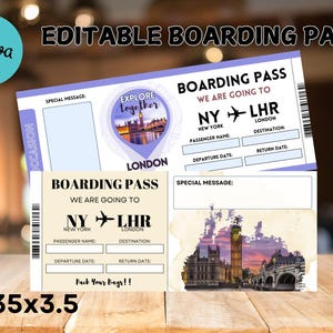 Printable Boarding Pass Airline Ticket Gift Surprise Trip Reveal Surprise Vacation Instant Download | Editable Ticket Gift For Him For Her