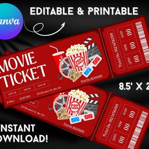 Movie Night Ticket,Movie Ticket,Movie Invitation,Surprise Movie Night,Ticket Template,Editable Ticket,Gift Ticket,Date Night Movie