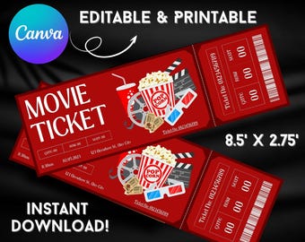 Editable Movie Night Ticket Template: Surprise Gift (Digital Download)