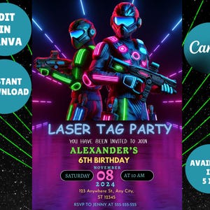 EDITABLE Laser Tag Birthday Invitation, Laser Tag Party Invite Template, Neon Red Glow Laser Tag, Boy Birthday Party, Instant Download