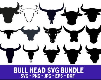 Bull SVG Bundle: Head Silhouette Clipart, Farm Animal (Digital Download)