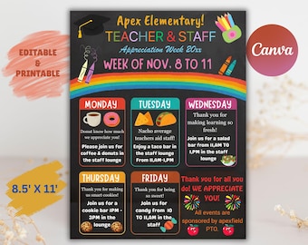 Teacher Appreciation Week Flyer: Editable Schedule Template (Canva)