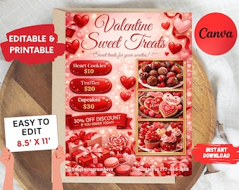 Valentine's Day Bakery Flyer, Sweet Treats Template (Canva, Digital Download)