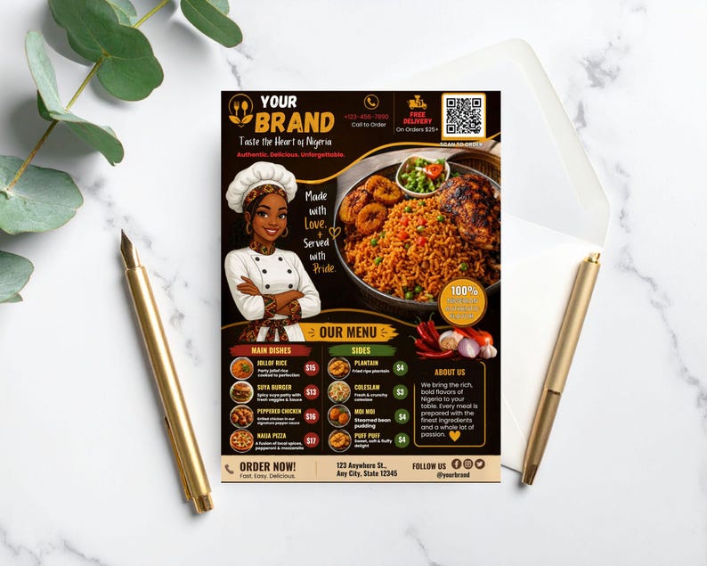 African Restaurant Menu Template, African Food Flyer, BBQ Grill Poster ...