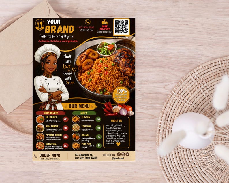 African Restaurant Menu Template, African Food Flyer, BBQ Grill Poster ...