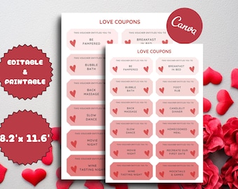 Editable Love Coupons Book Template: Anniversary, Birthday Gift (Printable PDF)