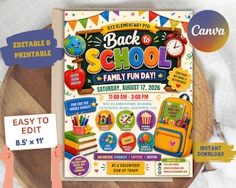 Editable Back To School Bash Flyer, Back To School Party Invitation Flyer, DIY Flyer Template Design, Editable Canva Invite Digital Download