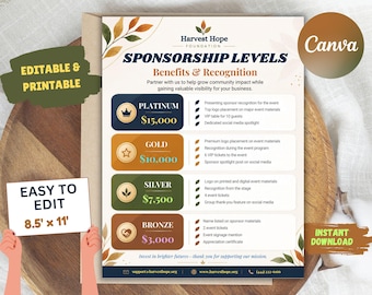 Editable PTO Sponsorship Levels Template | School Sponsor Package Flyer | PTA Sponsorship Form | Business Sponsor Canva Printable