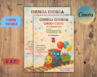 Train Birthday Invitation, Chugga Choo Choo Theme, Canva Editable (5x7 Inches) (PDF Pattern