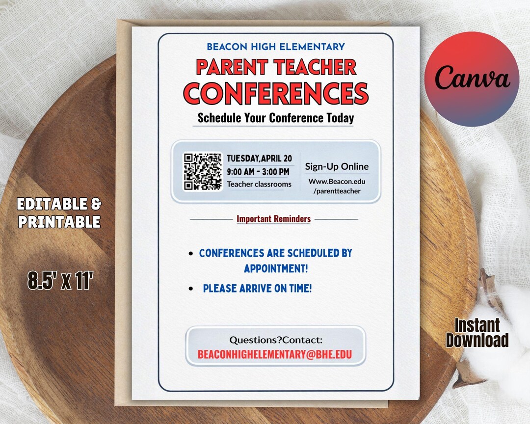 Editable Parent Teacher Conference Flyer Template (8.5x11 Inches) - Etsy