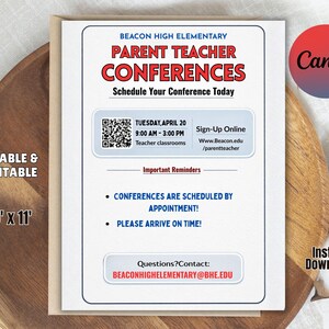 Editable Parent Teacher Conference Flyer Template (8.5x11 Inches)