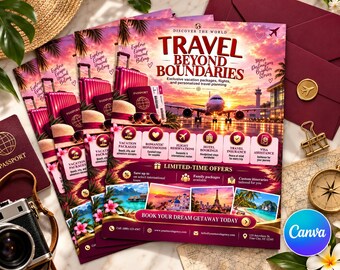 Travel Agency Flyer Template, Travel Agent Canva Flyer, Vacation Booking Flyer, Tour Package Promo, Editable Travel Flyer, Canva Editable