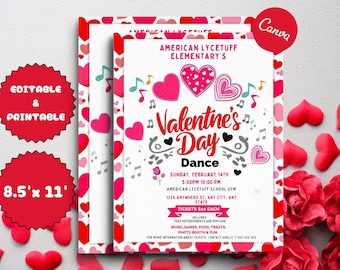 Valentine&#39;s Day School Dance Flyer, Editable Valentine&#39;s Day Dance Invitation, Sweetheart Dance Flyer Invitation, PTO PTA Church Community