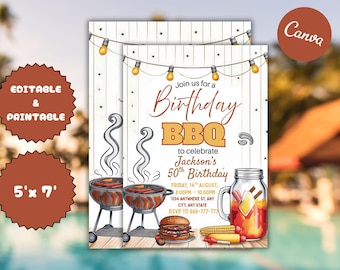 BBQ Birthday Invitation: Grill Party, 5x7 Invite (PDF Template)