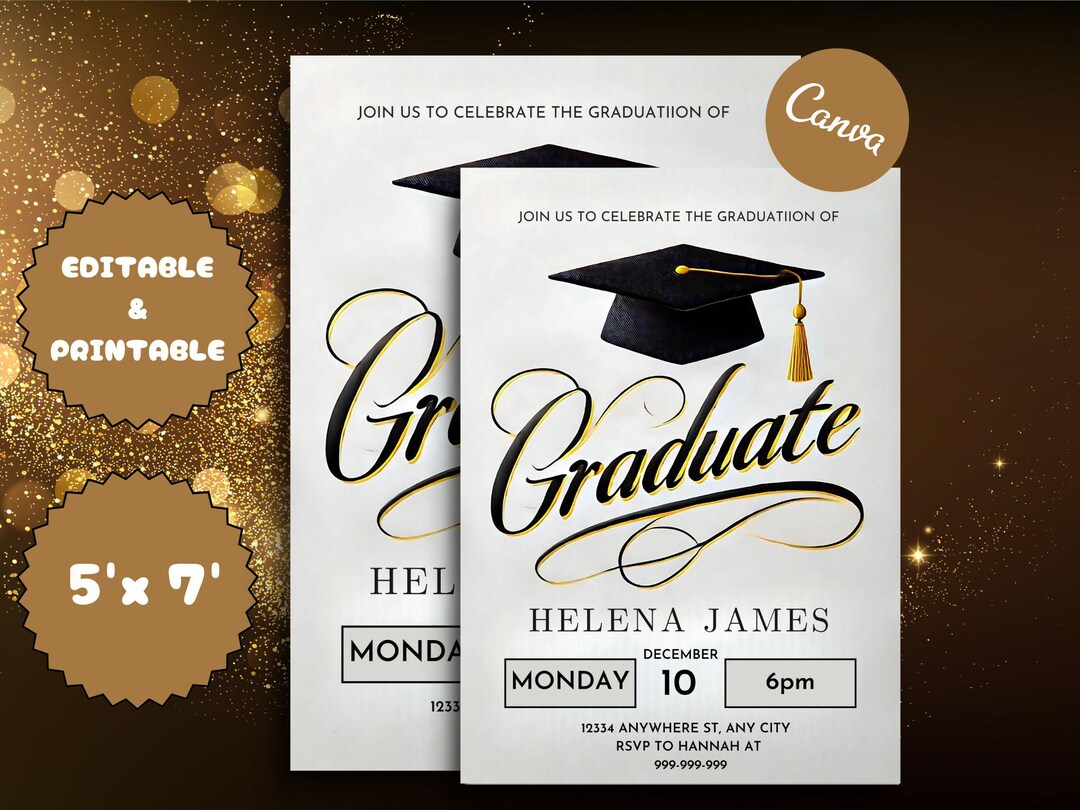 Graduation Invitation Template Printable Editable Electronic Graduation