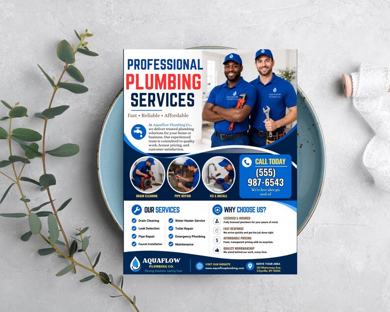 Editable Plumbing Services Flyer Template, DIY Maintenance, Licensed ...