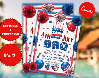 Invito modificabile per il barbecue del 4 luglio: invito per la festa patriottica (modello PDF 5x7)
