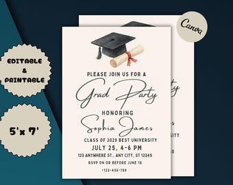 Editable Graduation Party Invitation Template: Class of 2025 (5x7 Inches) (PDF)