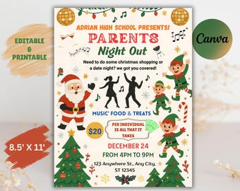 Christmas Parents Night Out Flyer | Editable Community Event (Digital Download)