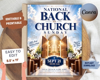 National Back to Church Sunday Flyer Template | Editable Canva Church Flyer | Church Invitation Flyer | Sunday Service Flyer | Church Flyer
