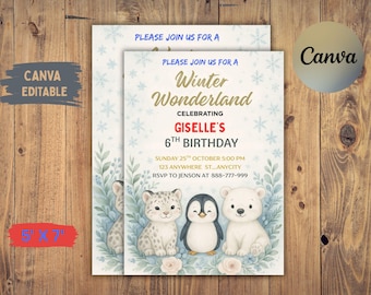 Winter Wonderland Birthday Invitation Template: Snowflake Design (Canva, Instant Download 5x7 Inches)