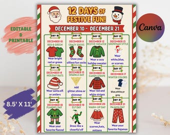 Christmas Dress Up Days Flyer, School Spirit Week, 8.5x11 (Digital Download)