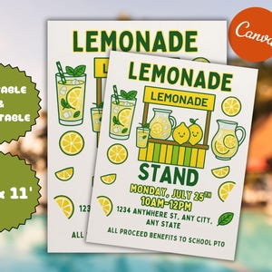 Editable Lemonade Stand Signage Template | Lemonade stand poster | Printable summer fundraiser flyer | Canva Template | Instant Download