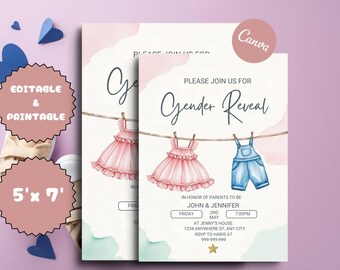 Boho Gender Reveal Invitation: Vintage Baby Clothes (Editable, Instant Download)