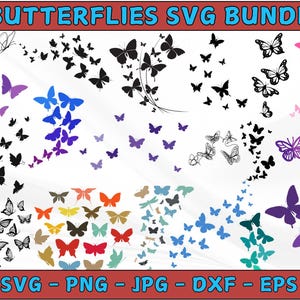Bundle Svg papillons volants, png papillon, papillon Svg, Svg en couches, mise en page, essaim de papillons svg, couper des fichiers pour Cricut, Silhouette