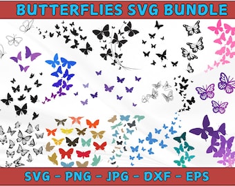 Paquete SVG de mariposas voladoras: archivos de corte en capas (descarga digital)