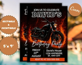 Motorcycle Birthday Invitation Template: Editable Bike Party Invite (5x7 Inches, Digital Download)