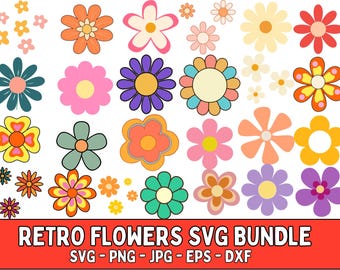 Retro Blumen SVG Bundle: Boho Blumen Clipart (digitaler Download)