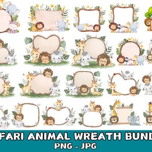 Animais de safári aquarela clipart \ Animais de safári svg \ Animais de safári png \ chá de bebê svg\ animais fofos png \ contorno de animais de safári svg
