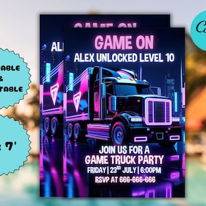 video game birthday invitation digital download Video Game Truck Birthday Party Invitation instant Digital Download Gamer Birthday Invite