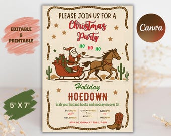 Western Christmas Party Invitation, Cowboy Hoedown (Editable PDF)