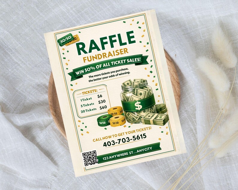 Prices Raffle Editable 50/50 Raffle Ticket Flyer, Sports Fundraiser (8.5x11 Inches ...
