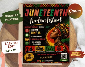 Juneteenth Celebration Flyer, Pan-African Design, June 19th Event Invitation (Canva Editable)