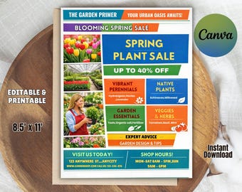 Spring Plant Flyer, Editable Garden Fundraiser Template (8.5x11 Inches)