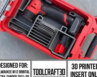 TOOLCRAFT3D Design 3d Printed Insert Designed for Milwaukee M12 Orbital Detail Sander (2531-20) & Packout Organizer (Insert Only)