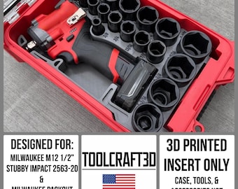 TOOLCRAFT3D Design 3d Printed Insert Designed for Milwaukee Packout Organizer and M12 Stubby 1/2" Impact (Insert Only)