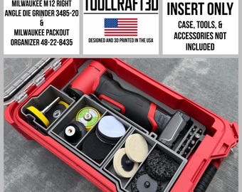 TOOLCRAFT3D Design 3d Printed Insert Designed for Milwaukee M12 Right Angle Die Grinder (3485-20) & Packout Organizer (Insert Only)