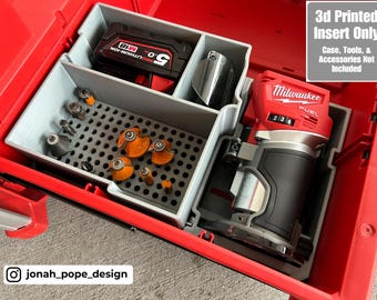 Jonah Pope Design 3d Printed Insert Designed for Milwaukee Packout Tool Box Drawer and M18 Compact Router  (Insert Only)