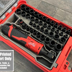 TOOLCRAFT3D Design 3d Printed Insert Designed for Milwaukee Packout Organizer and M12 Cordless 3/8&quot; Ratchet (Insert Only)