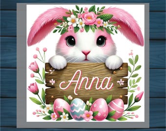 Custom Name Pink Rabbit DTF - Easter Gift, Ready To Press