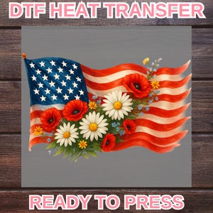 Transfert DTF floral drapeau américain : transfert de chaleur patriotique des États-Unis