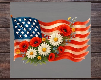 Floral American Flag DTF Transfer: USA Patriotic Heat Transfer