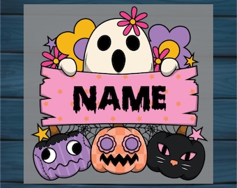 Transferencia DTF de Halloween con nombre personalizado: termoadhesiva, personalizada para truco o trato