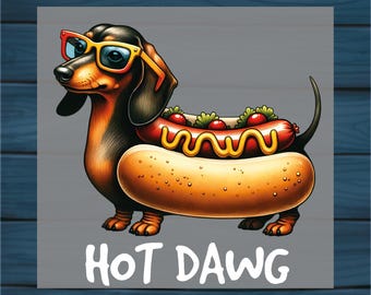 Hot Dawg DTF Iron On Transfer: Funny Dog Design for Apparel